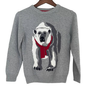 Gymboree Holiday Cotton Sweater Crewneck Gray Red Polar Bear Boys Size 7-8